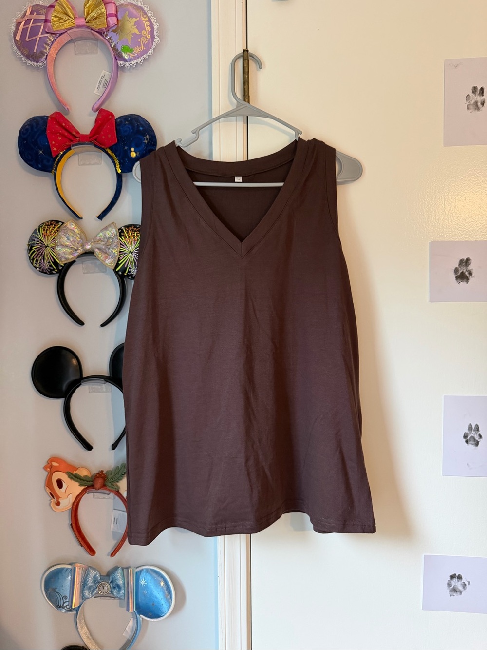 Women's Brown V-Neck Sleeveless Top